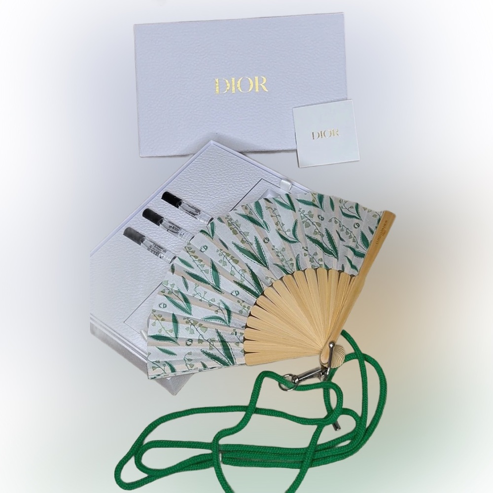 Dior Lucky Hand Fan with Green Cord with 3 scents NEW in BOX